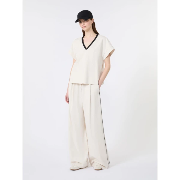 Max Mara Godezia Milano-Knit Jersey Wide-Leg Trousers in Ivory | Wide leg pants | Coveti