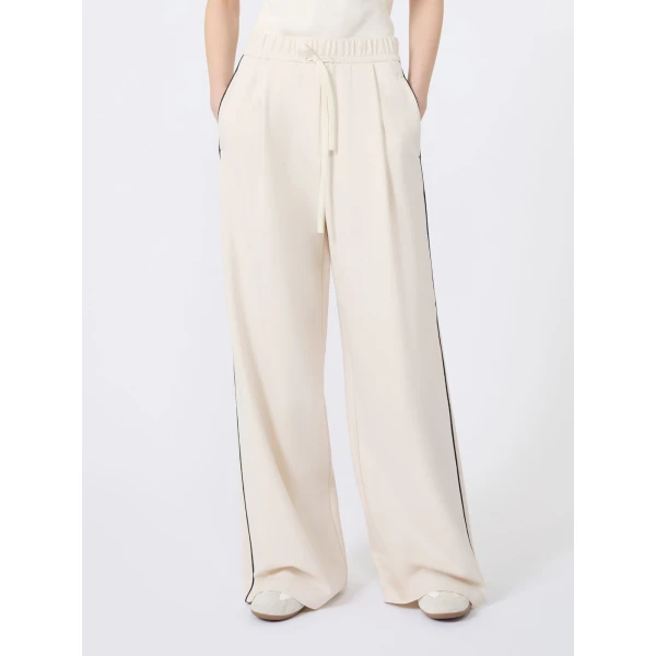 Max Mara Godezia Milano-Knit Jersey Wide-Leg Trousers in Ivory | Wide leg pants | Coveti