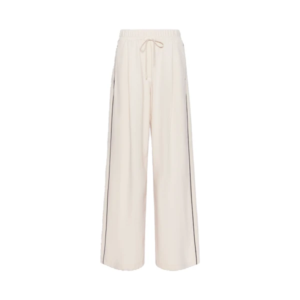 Max Mara Godezia Milano-Knit Jersey Wide-Leg Trousers in Ivory | Wide leg pants | Coveti
