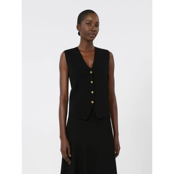 Max Mara Gola Viscose Crepe Yarn Gilet in Black | Sweaters | Coveti