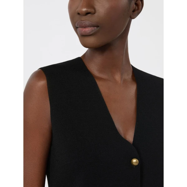 Max Mara Gola Viscose Crepe Yarn Gilet in Black | Sweaters | Coveti