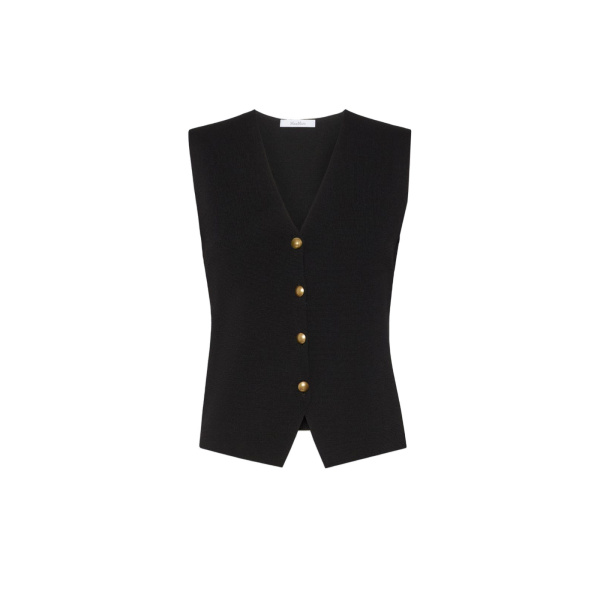 Max Mara Gola Viscose Crepe Yarn Gilet in Black | Sweaters | Coveti