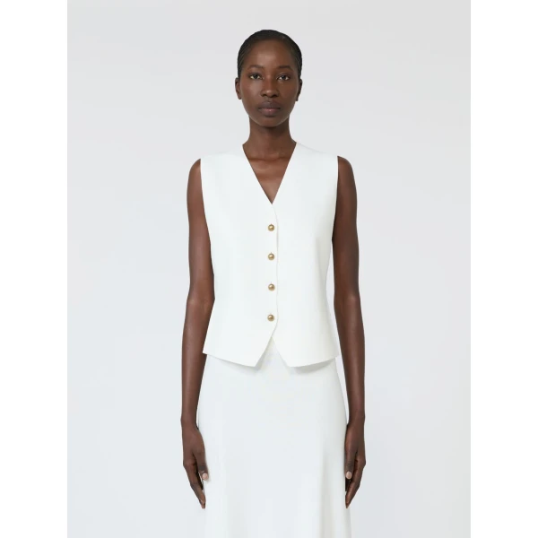 Max Mara Gola Viscose Crepe Yarn Gilet in White | Sweaters | Coveti