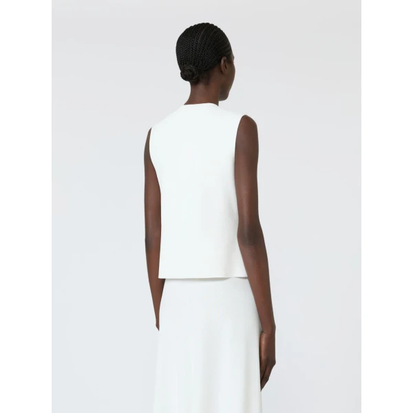 Max Mara Gola Viscose Crepe Yarn Gilet in White | Sweaters | Coveti