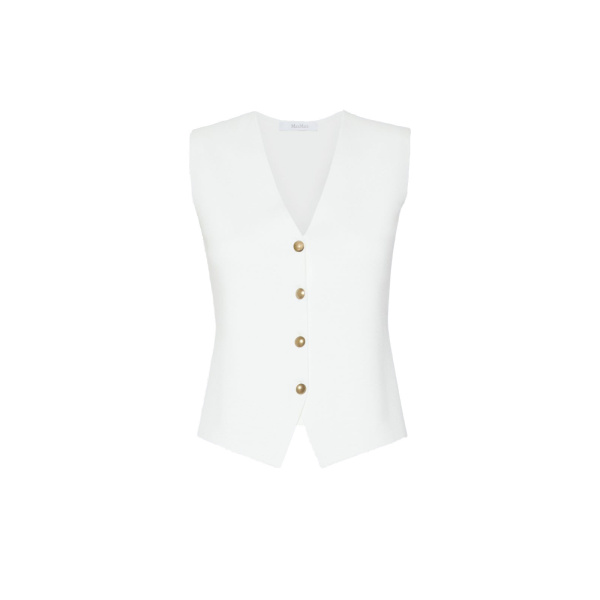 Max Mara Gola Viscose Crepe Yarn Gilet in White | Sweaters | Coveti