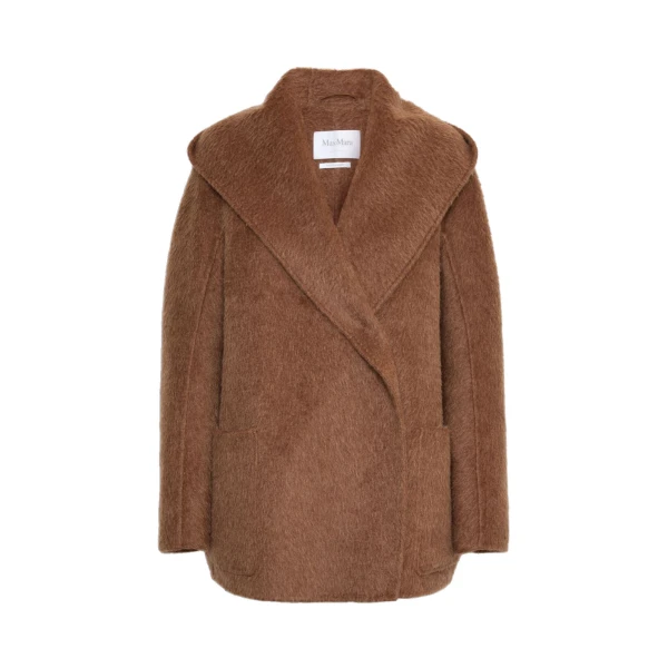 Golf Short Camel and Mohair Coat in Light Brown