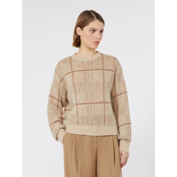 Max Mara Gondola Sequinned Wool, Mohair and Cashmere Sweater in Ecru | Sweaters | Coveti