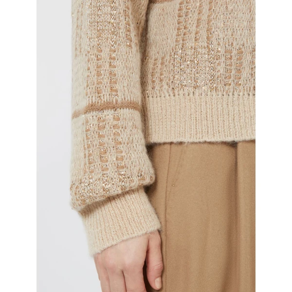 Max Mara Gondola Sequinned Wool, Mohair and Cashmere Sweater in Ecru | Sweaters | Coveti