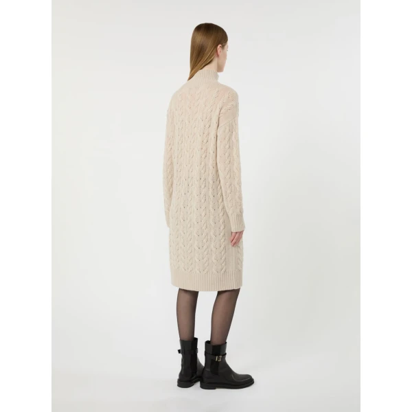 Max Mara Grado Wool and Cashmere Cable-Knit Dress in Beige | Midi Dresses | Coveti