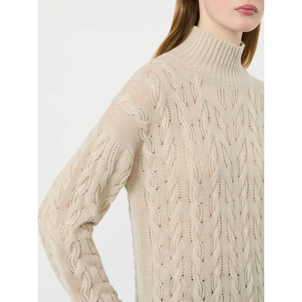 Max Mara Grado Wool and Cashmere Cable-Knit Dress in Beige | Midi Dresses | Coveti