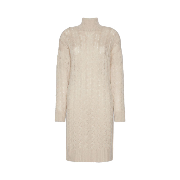 Max Mara Grado Wool and Cashmere Cable-Knit Dress in Beige | Midi Dresses | Coveti