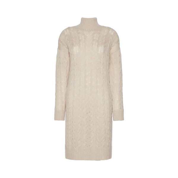 Max Mara Grado Wool and Cashmere Cable-Knit Dress in Beige | Midi Dresses | Coveti