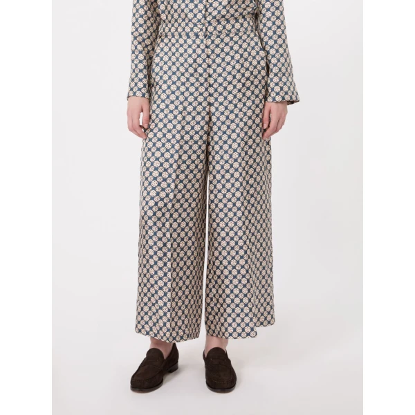 Max Mara Grazia Printed Silk Twill Trousers in Navy | Tailored pants | Coveti