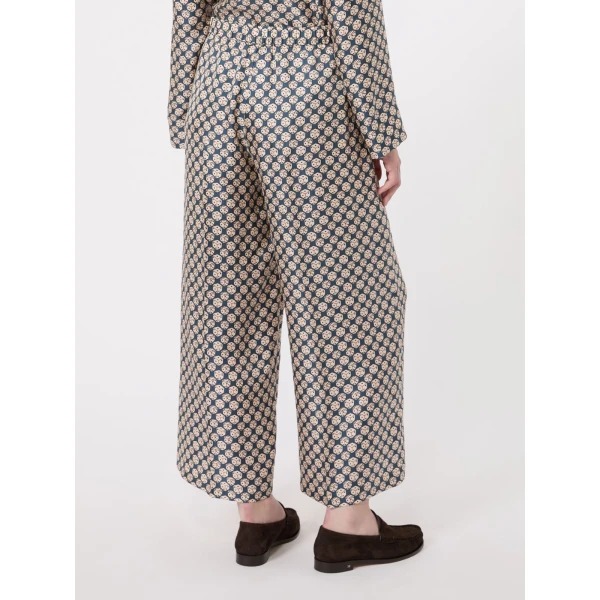 Max Mara Grazia Printed Silk Twill Trousers in Navy | Tailored pants | Coveti