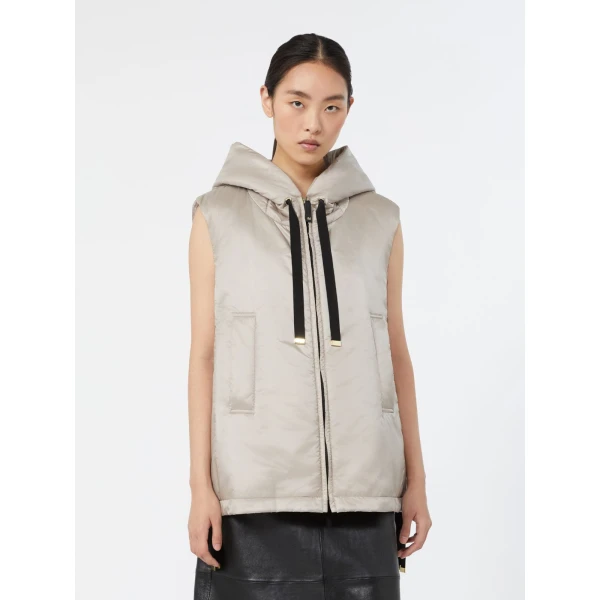 Max Mara Greengo Padded Water-Repellent Hooded Gilet in Beige | Vests | Coveti