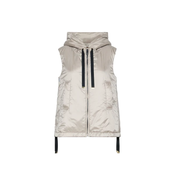 Max Mara Greengo Padded Water-Repellent Hooded Gilet in Beige | Vests | Coveti