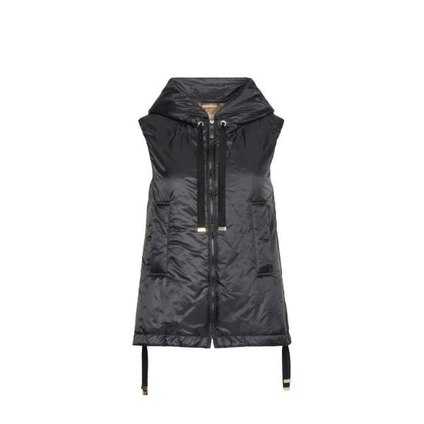 Max Mara Greengo Padded Water-Repellent Hooded Gilet in Black | Vests | Coveti