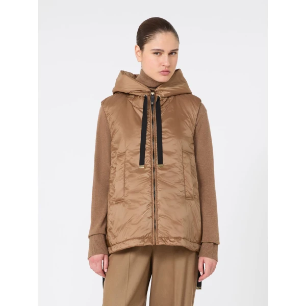 Max Mara Greengo Padded Water-Repellent Hooded Gilet in Caramel | Vests | Coveti