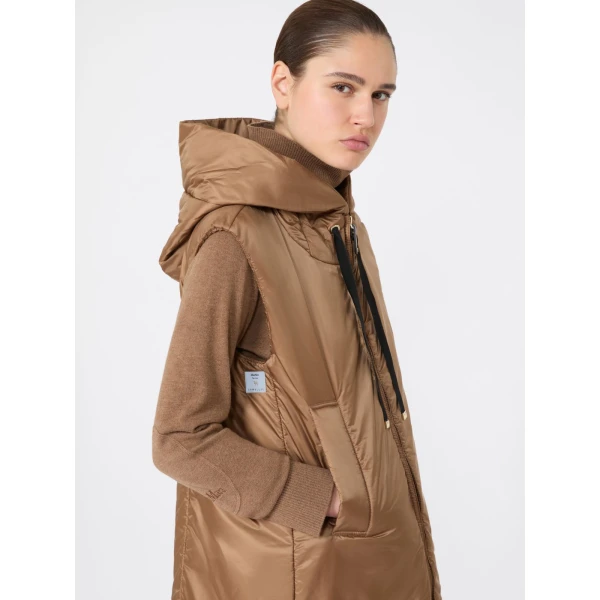 Max Mara Greengo Padded Water-Repellent Hooded Gilet in Caramel | Vests | Coveti