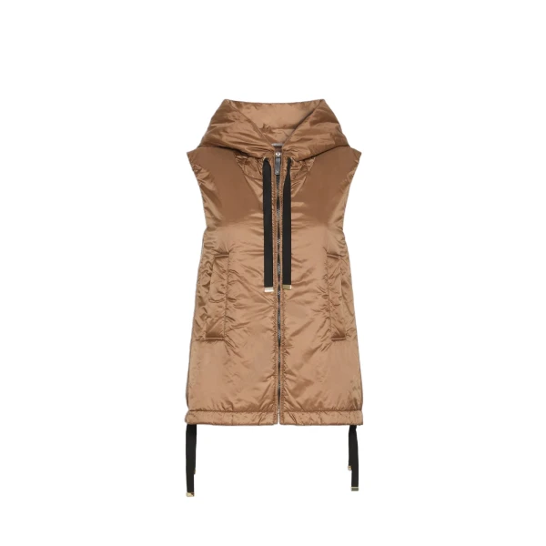 Max Mara Greengo Padded Water-Repellent Hooded Gilet in Caramel | Vests | Coveti