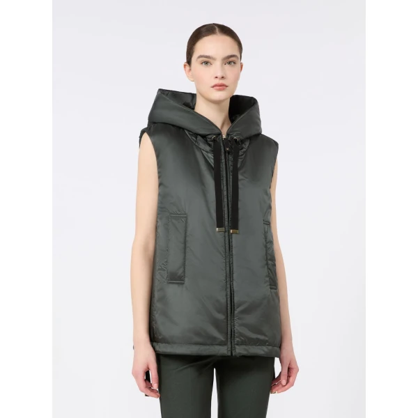 Max Mara Greengo Padded Water-Repellent Hooded Gilet in Dark Green | Vests | Coveti