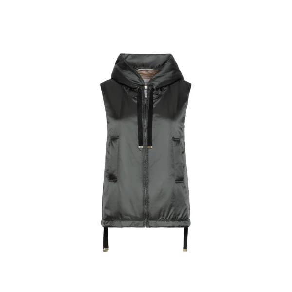 Greengo Padded Water-Repellent Hooded Gilet in Dark Green