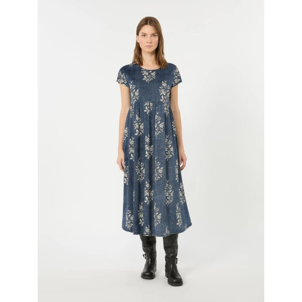 Max Mara Gufo Long Printed Jersey Dress in Navy | Maxi Dresses | Coveti
