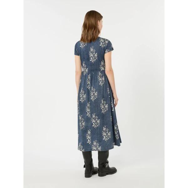 Max Mara Gufo Long Printed Jersey Dress in Navy | Maxi Dresses | Coveti