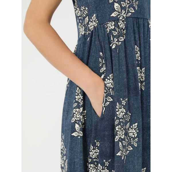 Max Mara Gufo Long Printed Jersey Dress in Navy | Maxi Dresses | Coveti