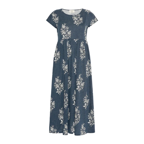 Max Mara Gufo Long Printed Jersey Dress in Navy | Maxi Dresses | Coveti