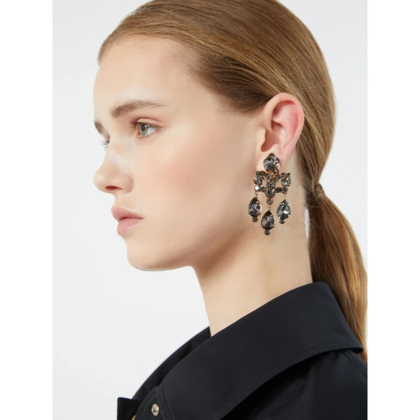 Max Mara Guglia Crystal Chandelier Earrings in Light Grey | Earrings | Coveti