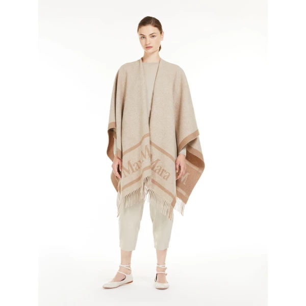 Max Mara Hilde Jacquard Wool Poncho in Beige | Jackets | Coveti