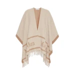 Max Mara Hilde Jacquard Wool Poncho in Beige | Jackets | Coveti