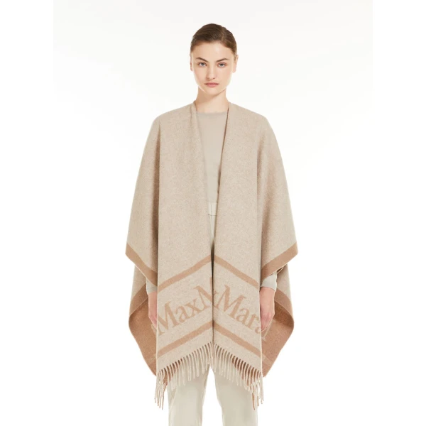 Max Mara Hilde Jacquard Wool Poncho in Beige | Jackets | Coveti