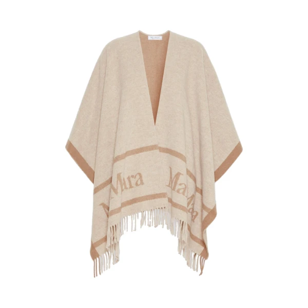 Max Mara Hilde Jacquard Wool Poncho in Beige | Jackets | Coveti