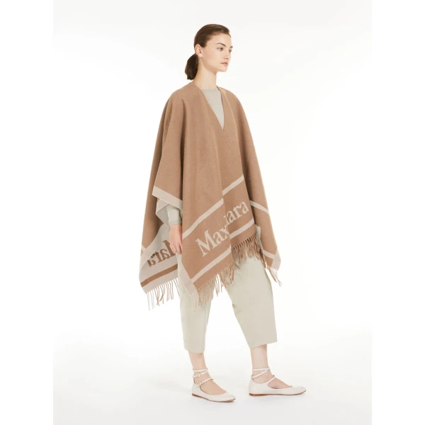 Max Mara Hilde Jacquard Wool Poncho in Camel | Jackets | Coveti