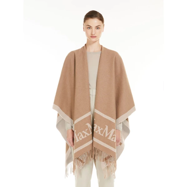 Max Mara Hilde Jacquard Wool Poncho in Camel | Jackets | Coveti