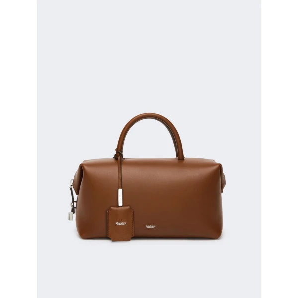 Max Mara Holdallm Medium Natural Leather Bowler Bag in Amber Brown | Totes & Top-Handle Bags | Coveti