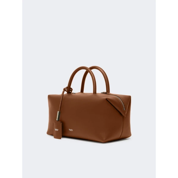 Max Mara Holdallm Medium Natural Leather Bowler Bag in Amber Brown | Totes & Top-Handle Bags | Coveti