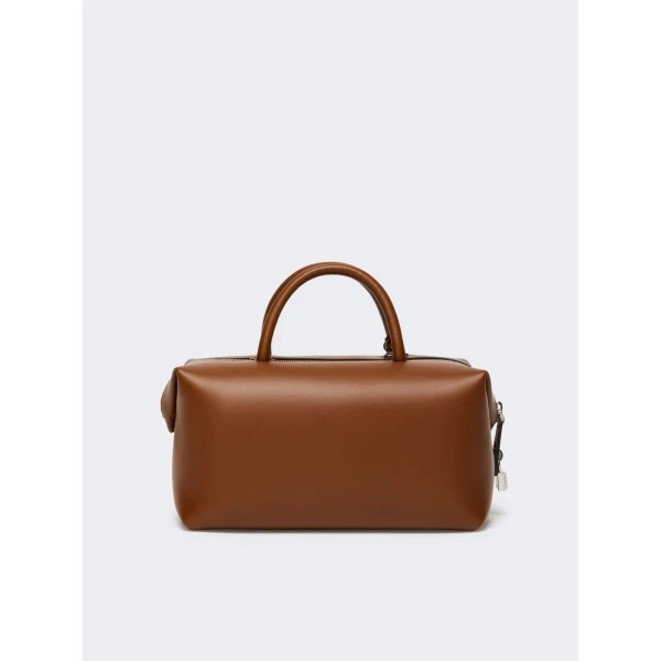 Max Mara Holdallm Medium Natural Leather Bowler Bag in Amber Brown | Totes & Top-Handle Bags | Coveti