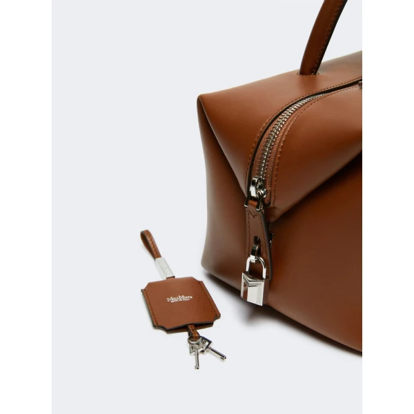 Max Mara Holdallm Medium Natural Leather Bowler Bag in Amber Brown | Totes & Top-Handle Bags | Coveti