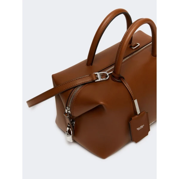 Max Mara Holdallm Medium Natural Leather Bowler Bag in Amber Brown | Totes & Top-Handle Bags | Coveti