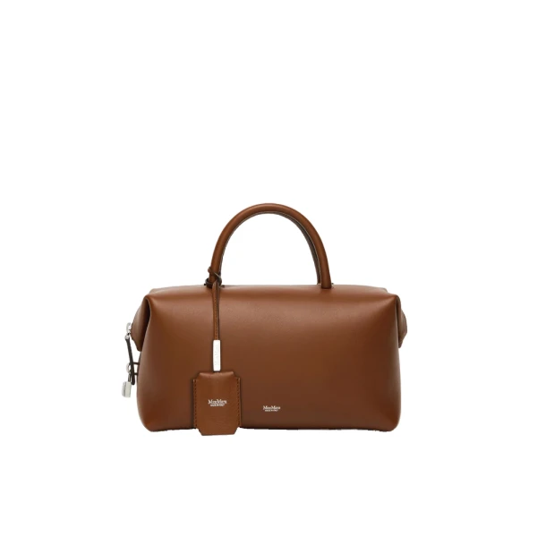 Holdallm Medium Natural Leather Bowler Bag in Amber Brown