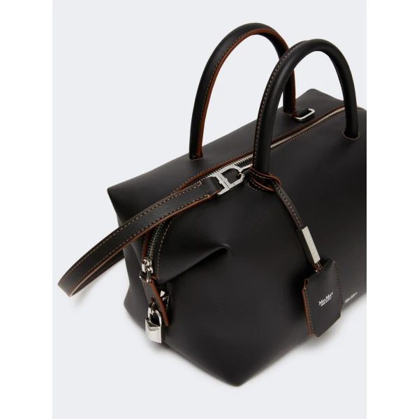 Max Mara Holdallm Medium Natural Leather Bowler Bag in Black | Totes & Top-Handle Bags | Coveti
