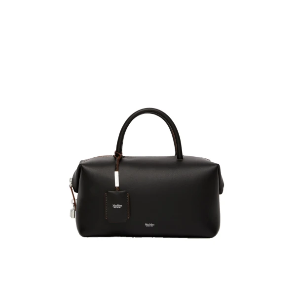 Holdallm Medium Natural Leather Bowler Bag in Black