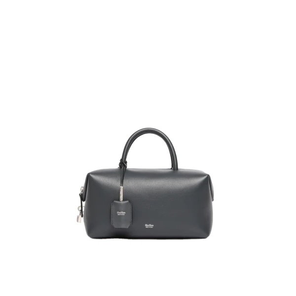 Holdallm Medium Natural Leather Bowler Bag in Medium Grey