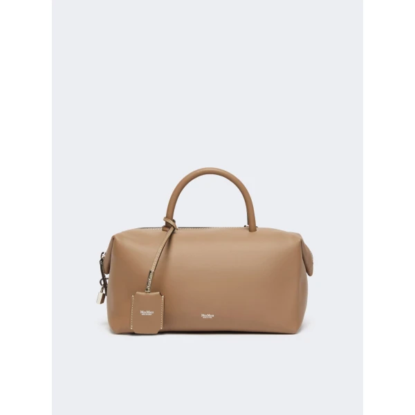 Max Mara Holdallm Medium Natural Leather Bowler Bag in Mud | Totes & Top-Handle Bags | Coveti