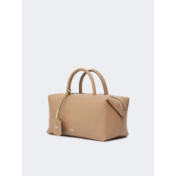 Max Mara Holdallm Medium Natural Leather Bowler Bag in Mud | Totes & Top-Handle Bags | Coveti