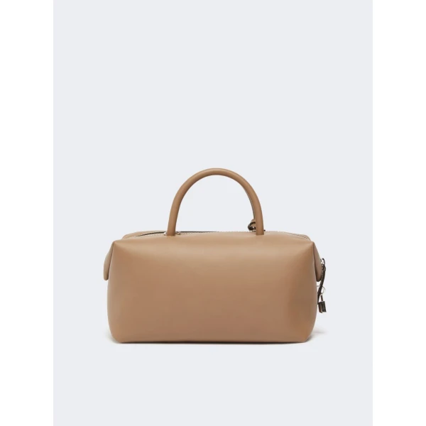 Max Mara Holdallm Medium Natural Leather Bowler Bag in Mud | Totes & Top-Handle Bags | Coveti