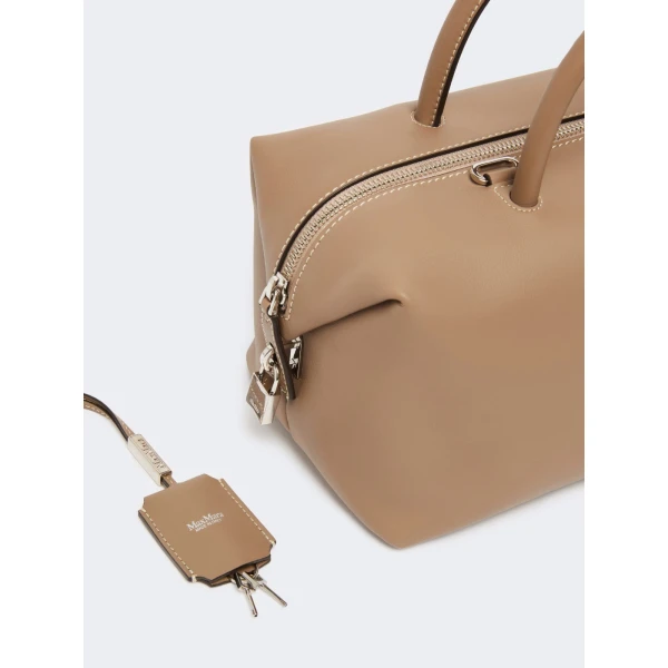Max Mara Holdallm Medium Natural Leather Bowler Bag in Mud | Totes & Top-Handle Bags | Coveti